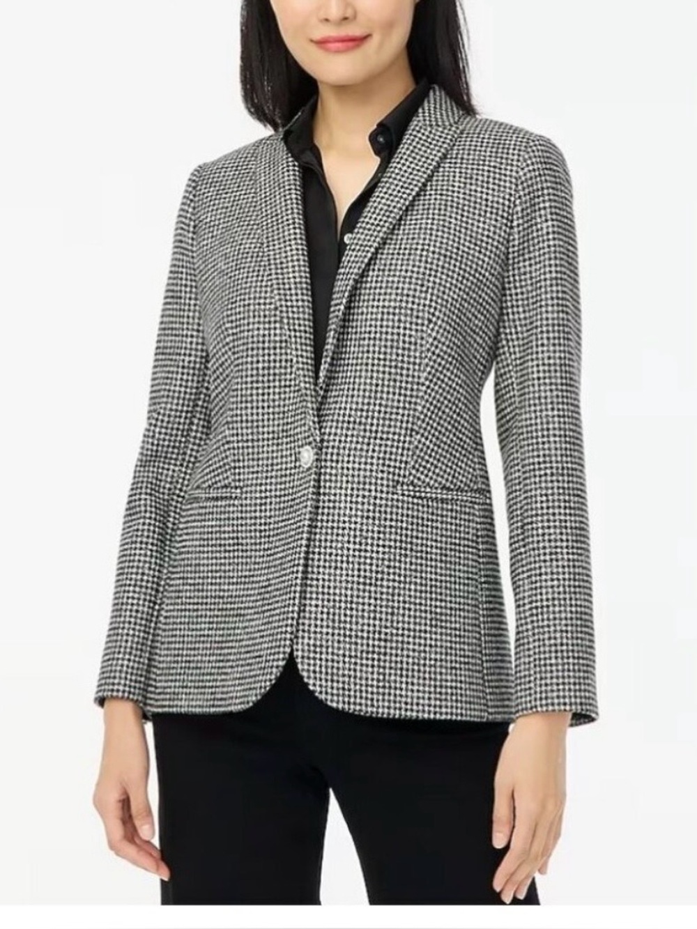 J. Crew Factory Petite NWT Black and White Houndstooth Single-Button Blazer